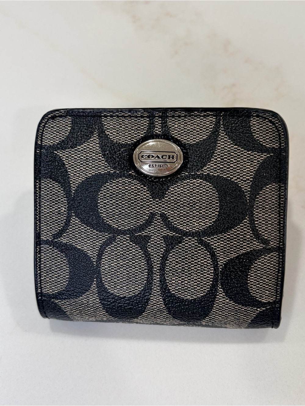 Coach Signature Small Wallet in Black and Gray